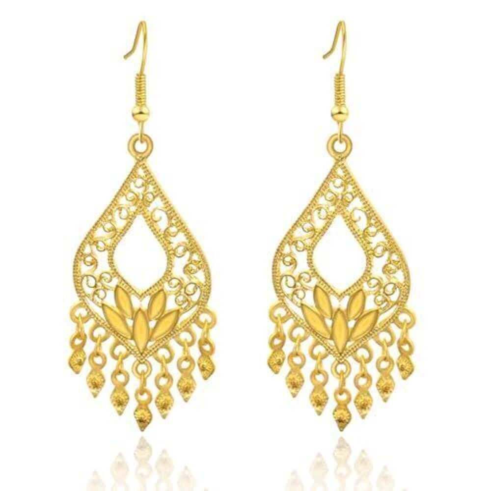 6205 18K Gold Plated Filigree Dangle Earrings - Boho Indian Jewelry - Long